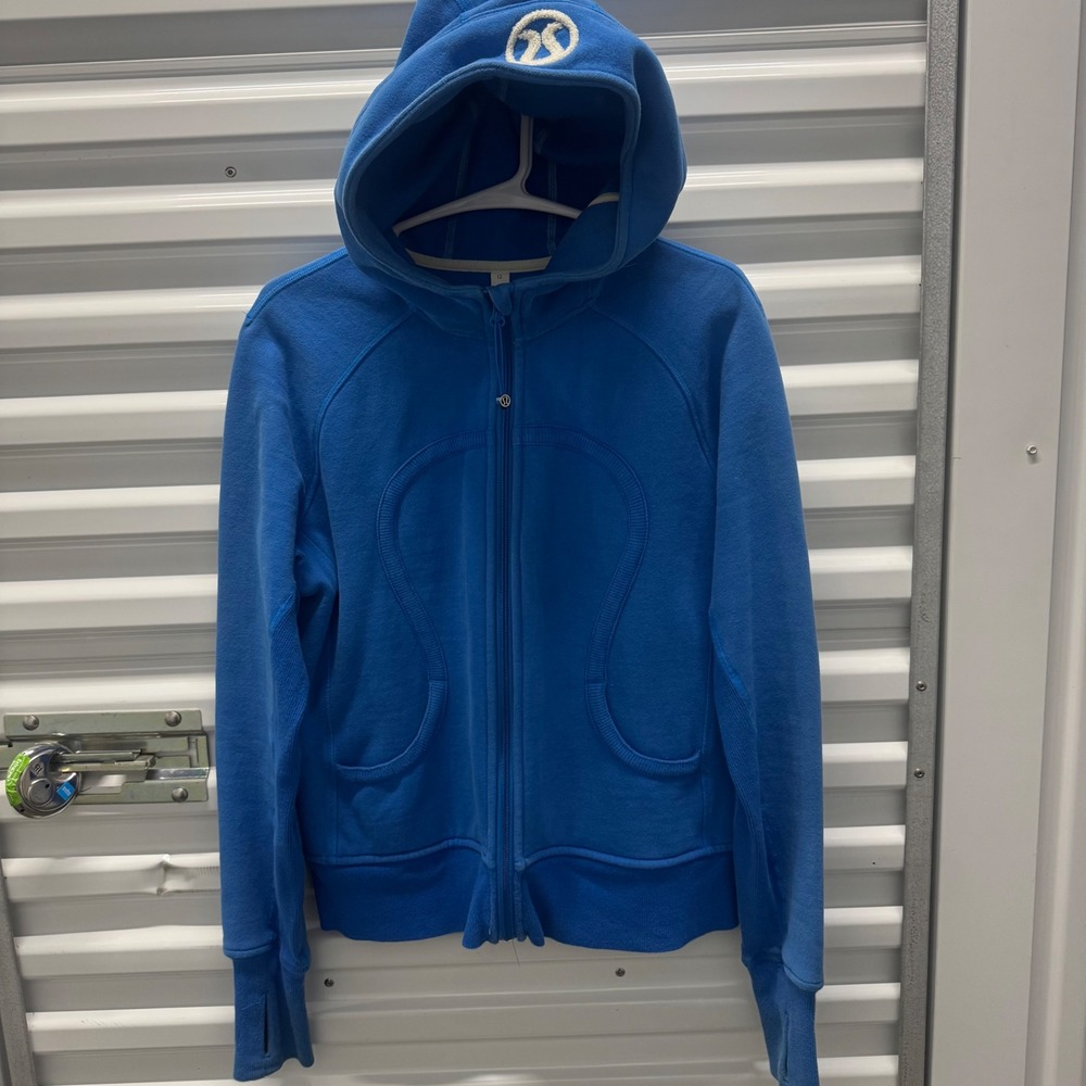 Lululemon Scuba Full Zip Hoodie Blue Size 12 Embroidered Logo Thumbholes